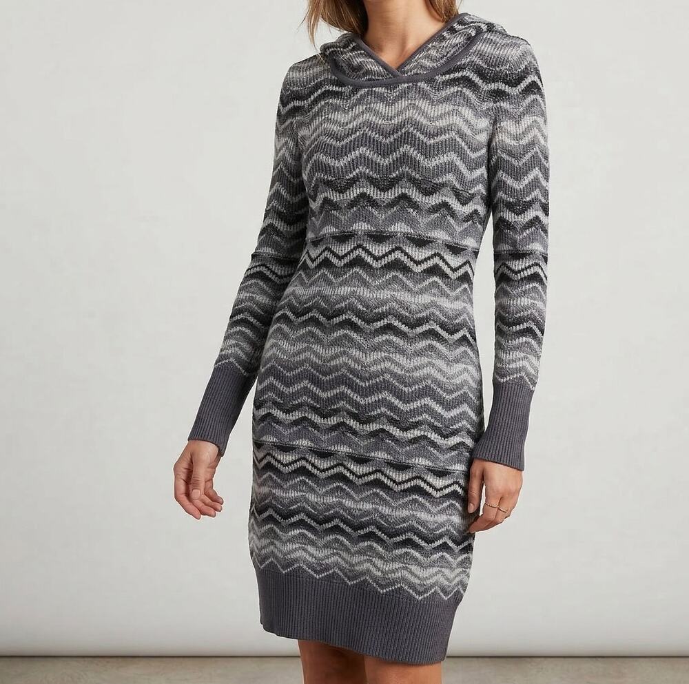 PrAna Small Hooded Sweater Dress Chevron Gray